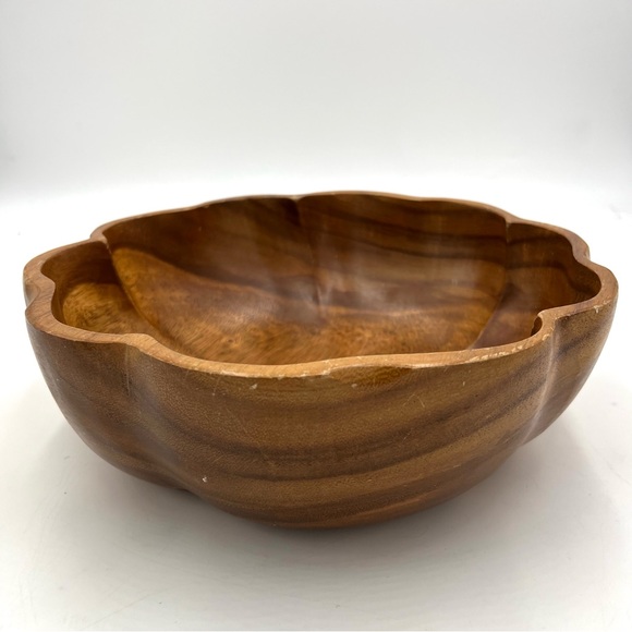 Vintage MCM Mid Century Modern 12” Monkey Pod Solid Turned Wood Retro Salad Bowl - Picture 2 of 7